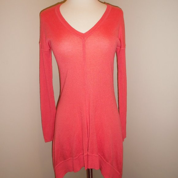 NWT BEBE Cashmere Silk Orange Coral Sweater dress Tunic Asymmetric Dress - Picture 2 of 8